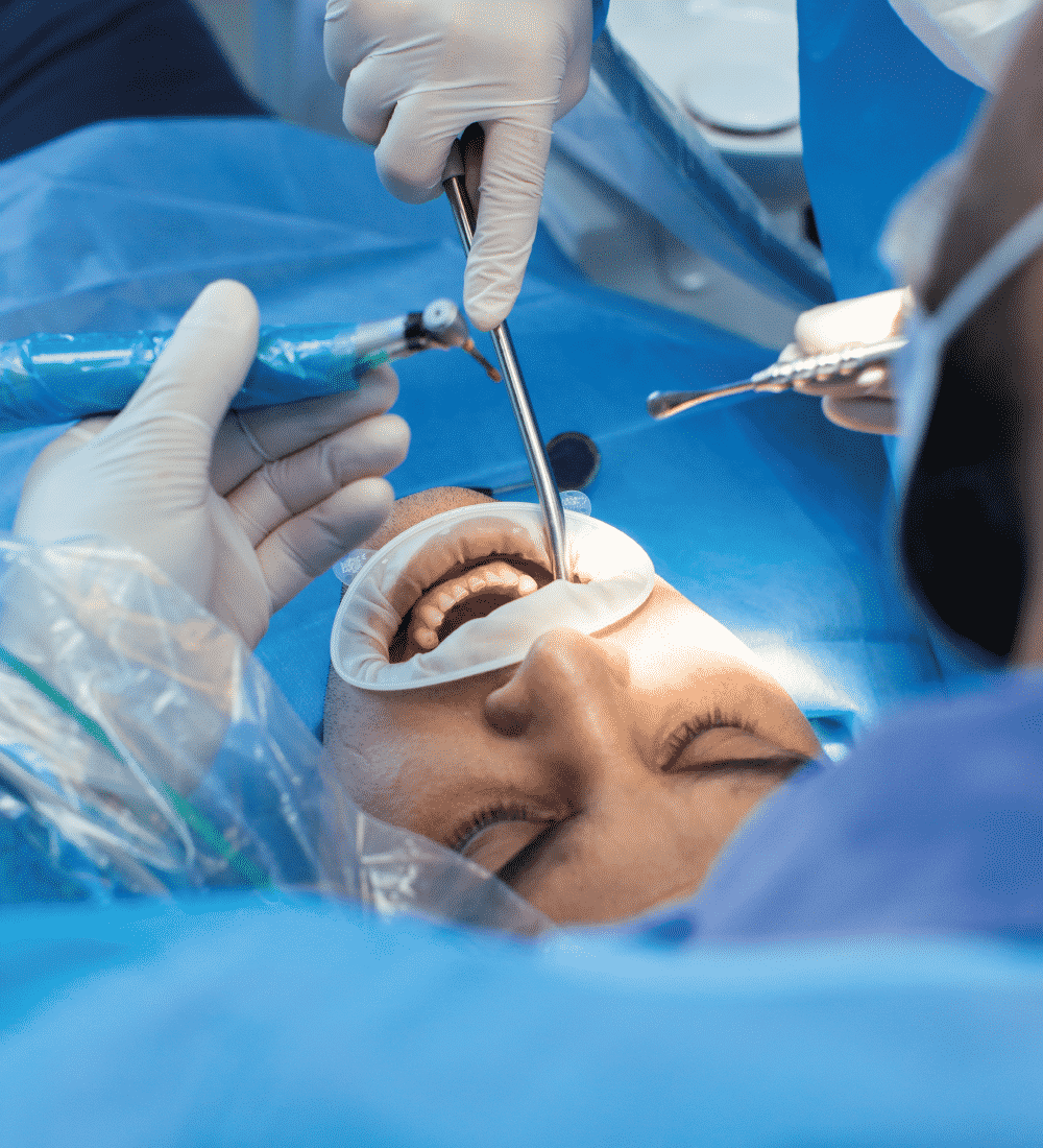Dentist performing tooth extraction surgery
